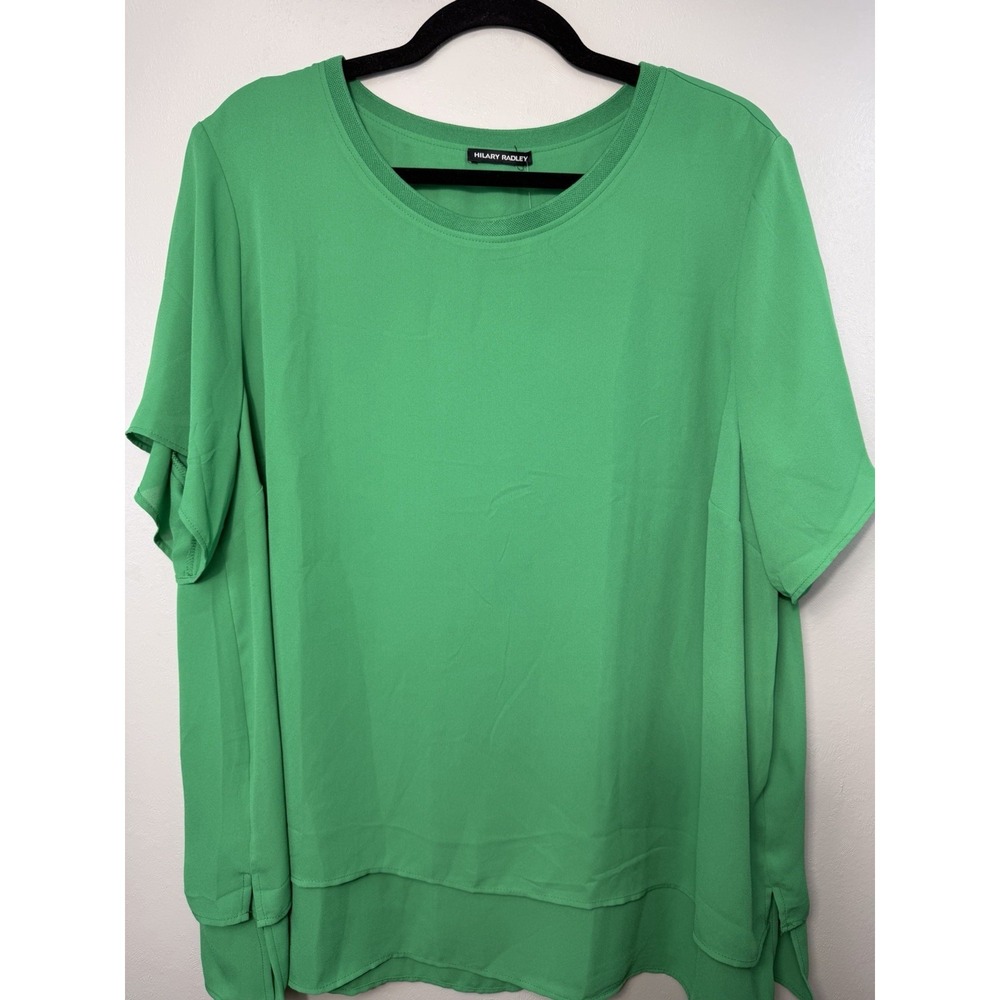 NWT Hilary Radley Kelly Green Short Sleeved Blouse W‎ Double Hem Size XXL